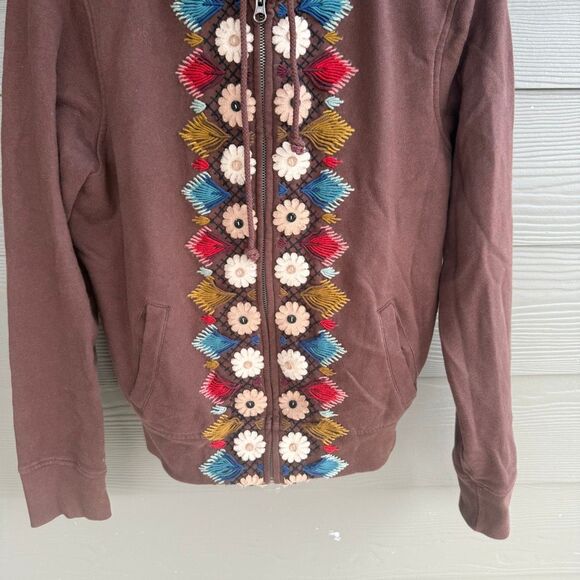 Lucky brand y2k boho embroidered Sherpa hooded sweater - Picture 3 of 5